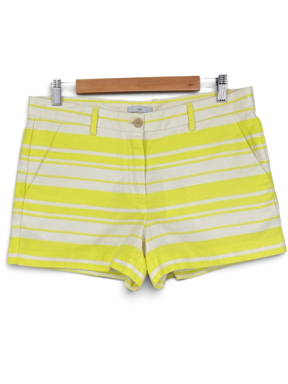 Gap Neon Yellow & White Striped Cotton Chino Shorts Size 6